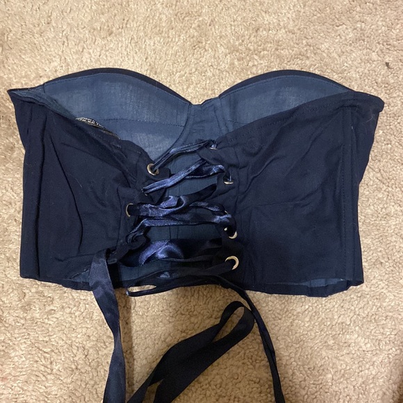 satin royal blue ribbon tied corset. size S - Picture 2 of 3